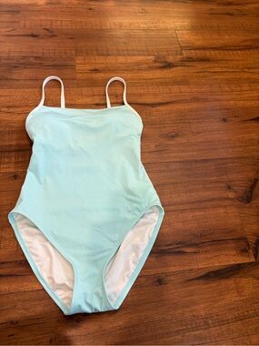 Kate Spade One Peice Swimsuit Square Neck Size Small Light Aqua Blue EUC